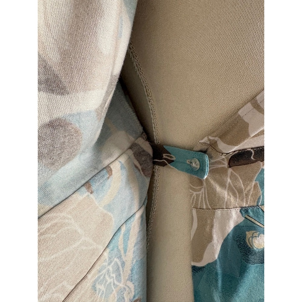 Vintage Y2K Banana Republic Wrap Dress XS Silk Cotton Floral Teal Brown Lorelai - Picture 3 of 10